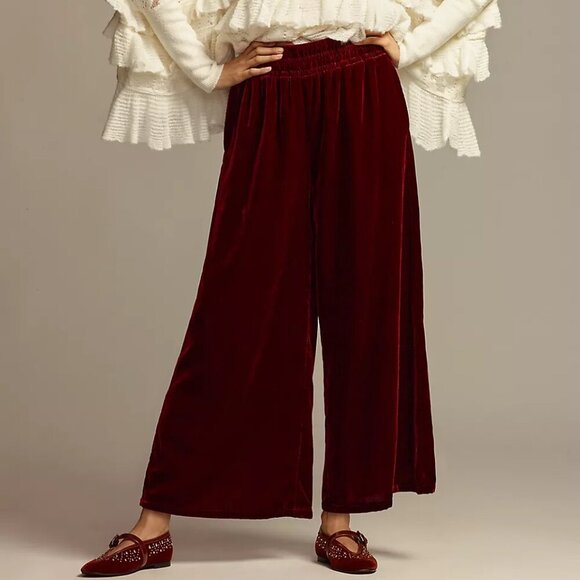 Anthropologie Pants - NWT Anthropologie The Somerset Wide Pants Velvet Edition in Burgundy Plum Sz. S